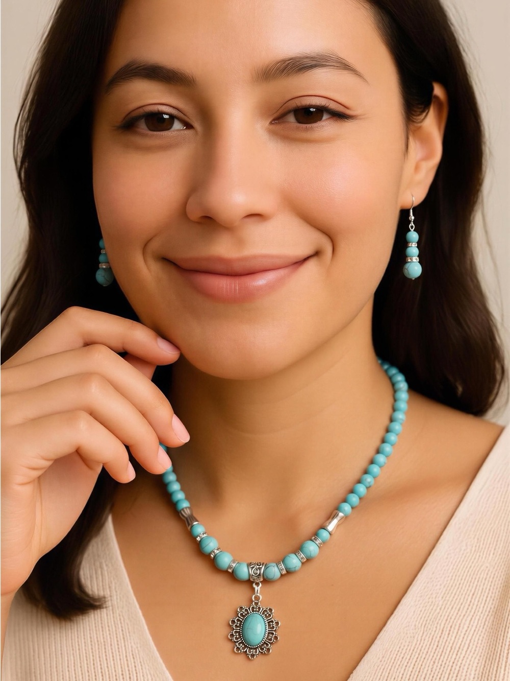 Turquoise Beaded Pendant Necklace - Turquoise